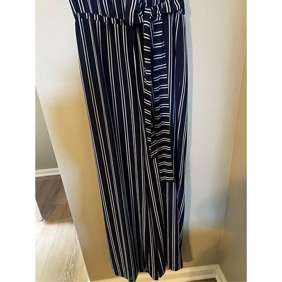 Michael by Michael Kors Women’s Size 10 Jumpsuit Navy Blue Striped Tie Waist - Picture 6 of 13